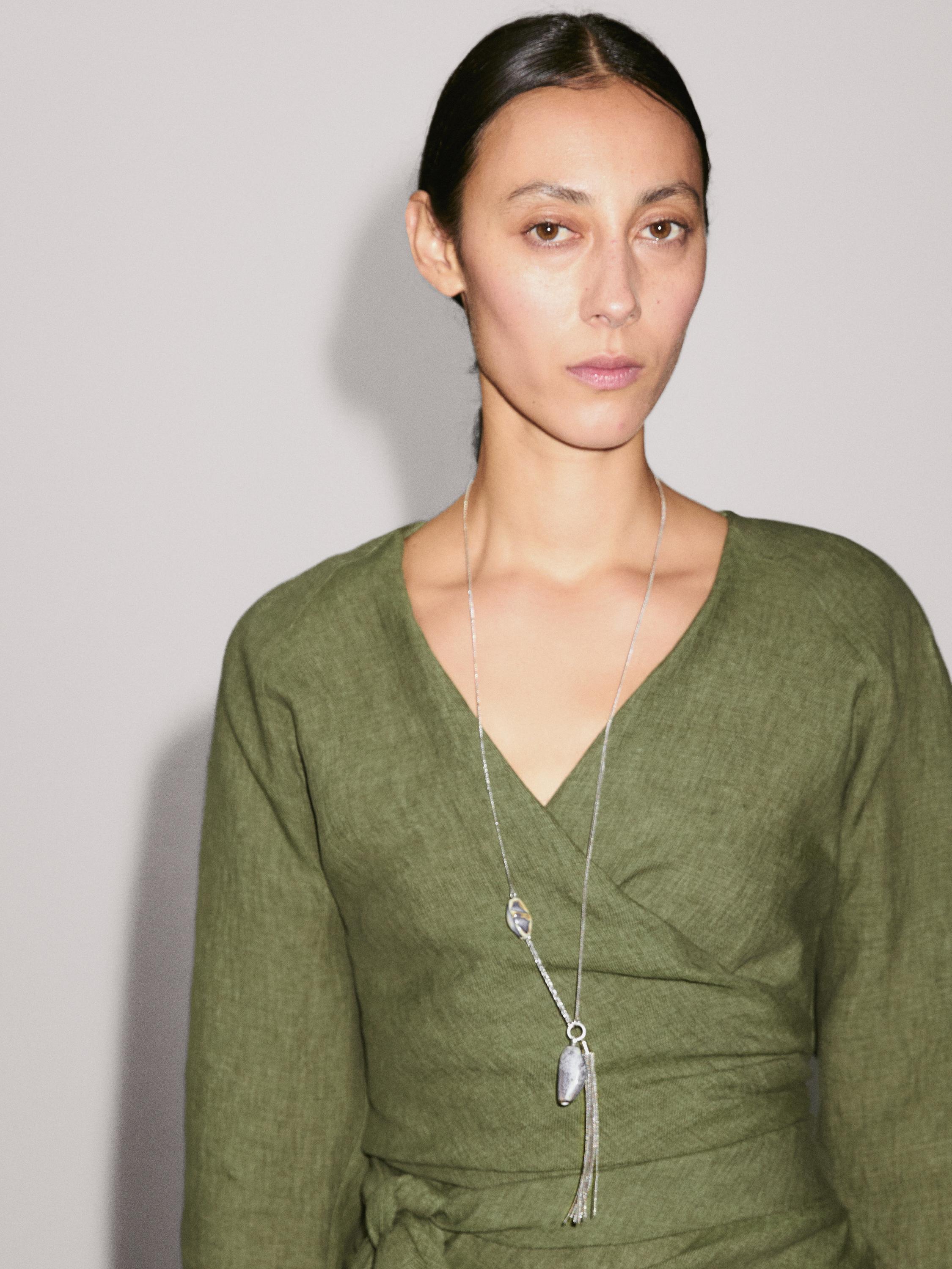 Blouse fluide lin avec nœud à la taille